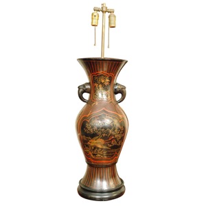 Large Japanese Two-Handled Bronze Vase Mounted as a Lamp